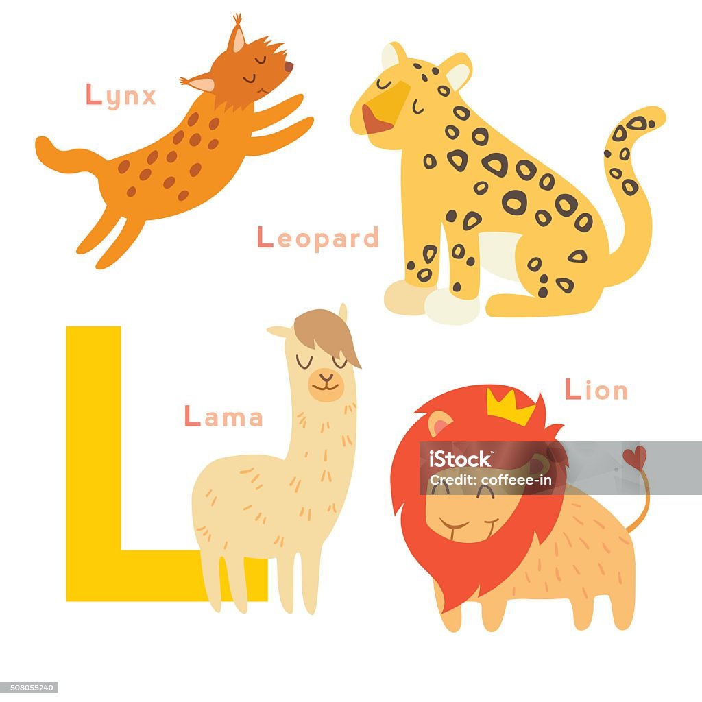 L Letter Animals Set English Alphabet Vector Illustration Stock  Illustration - Download Image Now - iStock
