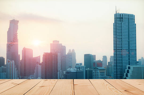 istock wood plank and city background 508055502