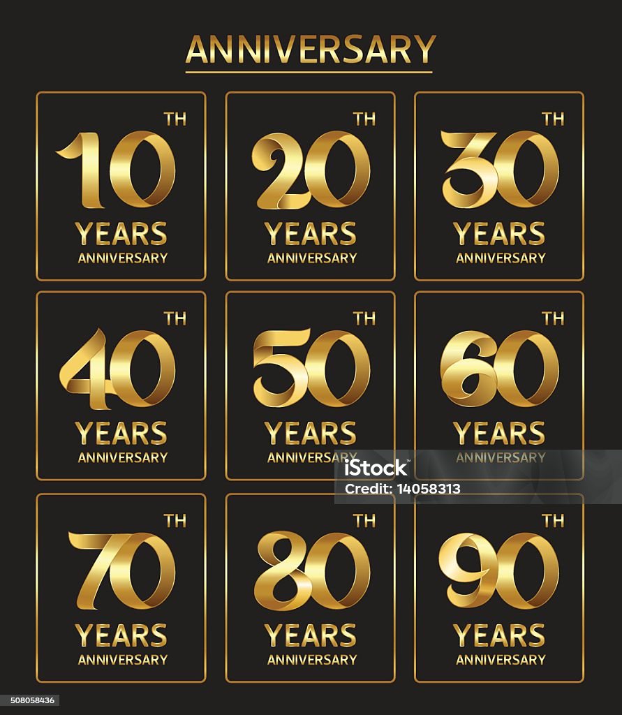 anniversary Vector set of anniversary golden signs 30-34 Years stock vector