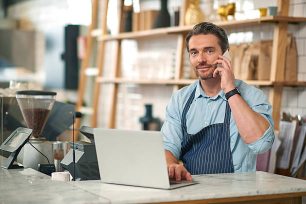 istock Handsome male barista making online order 508060506