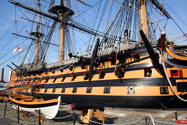 Portsmouth, England - March 20, 2009: The HMS Victory, Lord Admiral Horatio Nelson's flagship, in dry-dock at Portsmouth Historic Dockyard.