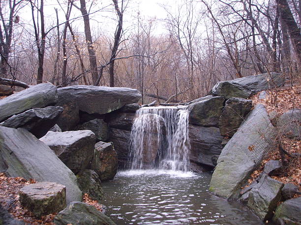 Waterfall in the Fall in Central Park in Manhattan.