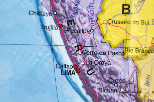 Photo of a map of Republic of Peru and the capital Lima .