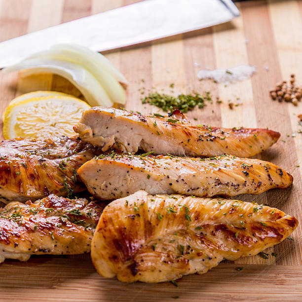 istock grilled white meat chicken breast, chicken strips 508066788