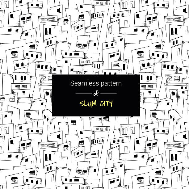 Seamless pattern of slum city Seamless pattern of slum city in black and white. Vector background chinese slum stock illustrations