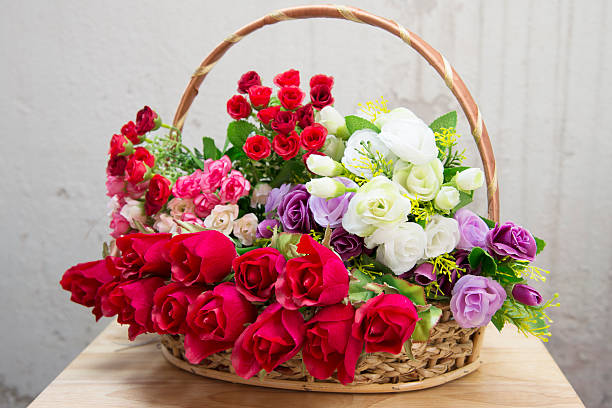 istock Fake flowers, multi-colored background old mortar 508068796