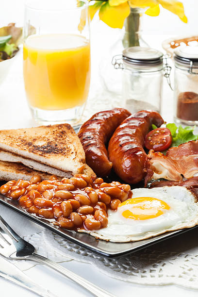 istock Full English breakfast with bacon, sausage, egg, baked beans and 508070157