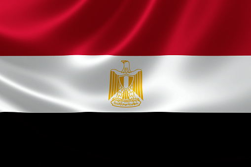 3D rendering of the Egyptian flag on satin texture.