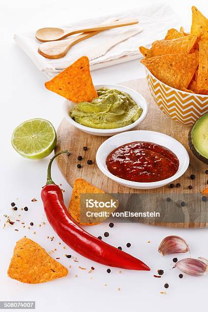 Mexican Food Concept Â Doritos Guacamole And Salsa Stock Photo - Download Image Now