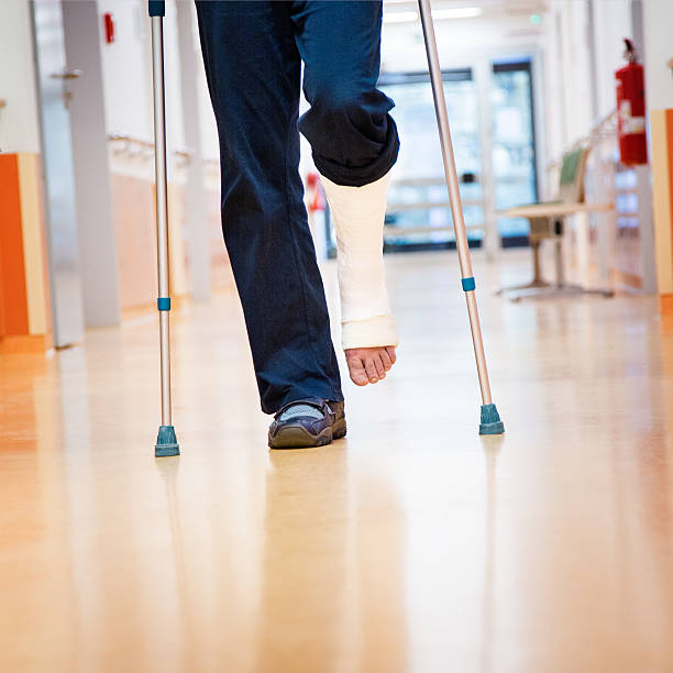 istock Man With Cruches And Cast At Broken Leg 508075073