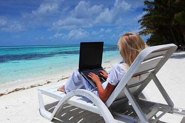 istock tropical business woman with laptop 508075231