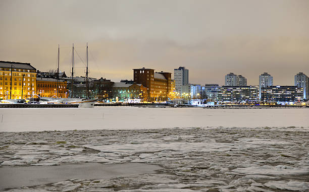 istock View of Northern harbor in winter evening 508090552