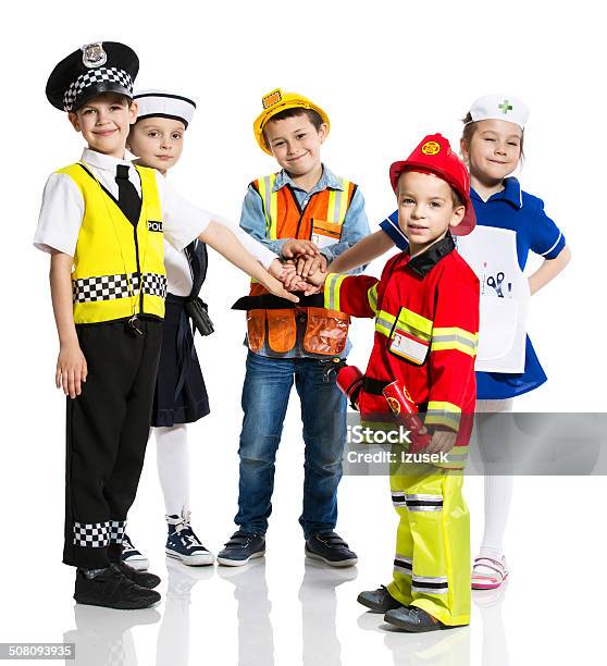 Kids And Professions Stock Photo - Download Image Now - Child, Firefighter, Dressing Up