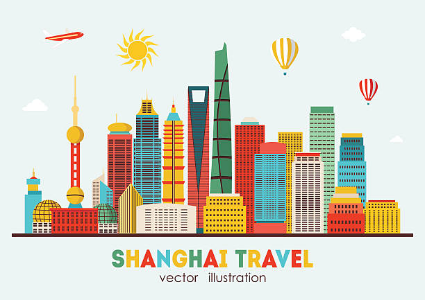 상하이 스카이라인. 벡터 일러스트레이션 - shanghai finance skyline backgrounds stock illustrations