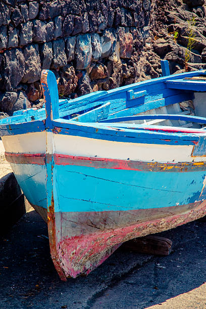 Old sicilian boat, Sicily, Italy stock photo
