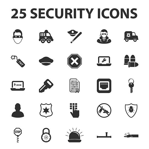 sicherheit, polizei, schutz 25 schwarz einfache symbole satz für web - computer icon symbol police handcuffs stock-grafiken, -clipart, -cartoons und -symbole