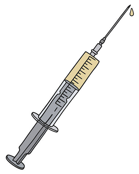 illustrazioni stock, clip art, cartoni animati e icone di tendenza di siringa plastica - surgical needle syringe prick injecting