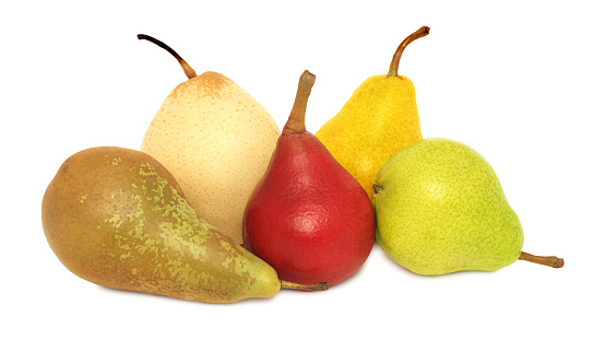 Pears of different varieties isolated on white background