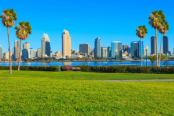 skyline de san diego, ca - san diego california skyline california san diego bay imagens e fotografias de stock