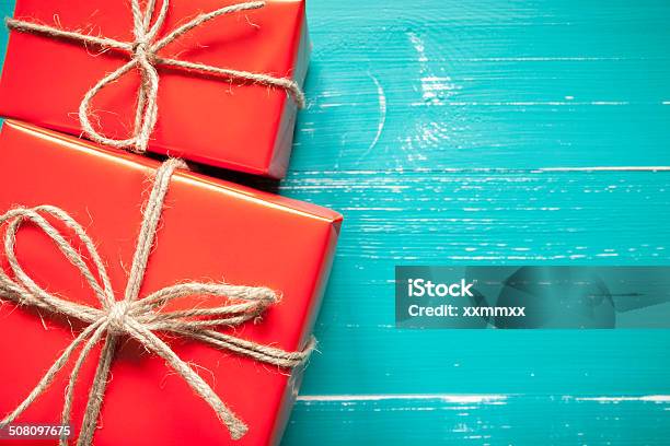 Gift Boxes Stock Photo - Download Image Now - Christmas Present, Turquoise Colored, Above