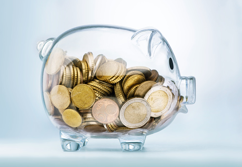 A see through piggy bank with money coinsSeeing through piggy bank with money coins