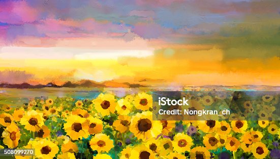 istock Oil painting yellow- golden Sunflower, Daisy flowers in fields. 508099270