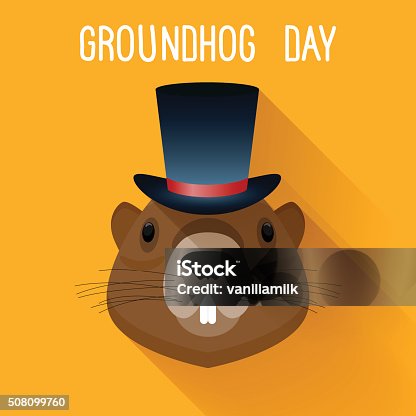 istock Groundhog in hat. Graundhog day funny cartoon card template. 508099760