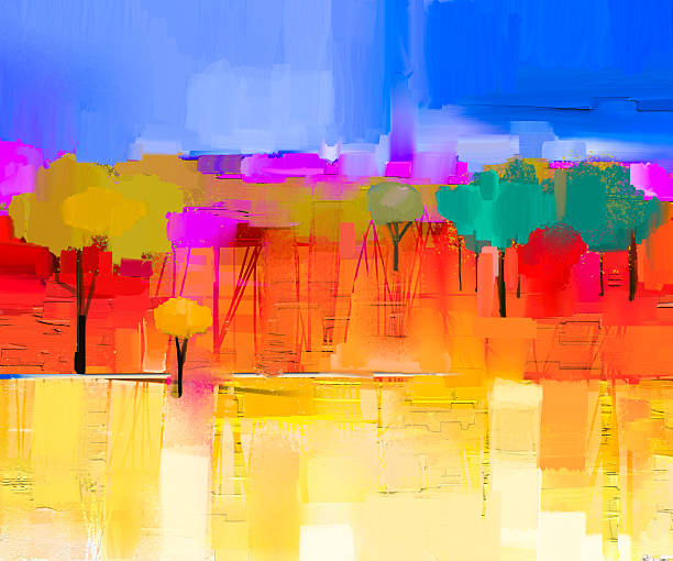 kolorowe abstrakcyjny krajobraz malarstwo olejne z płótna - abstract paint backgrounds field stock illustrations