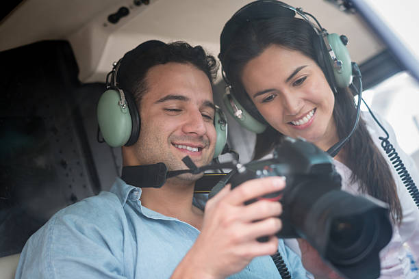 istock Couple traveling on a helicopter 508100009