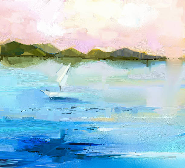 kolorowe abstrakcyjny krajobraz malarstwo olejne z płótna - painting artist landscape painted image stock illustrations