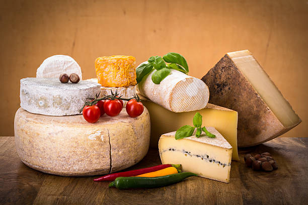 many types of french cheeses stock photo