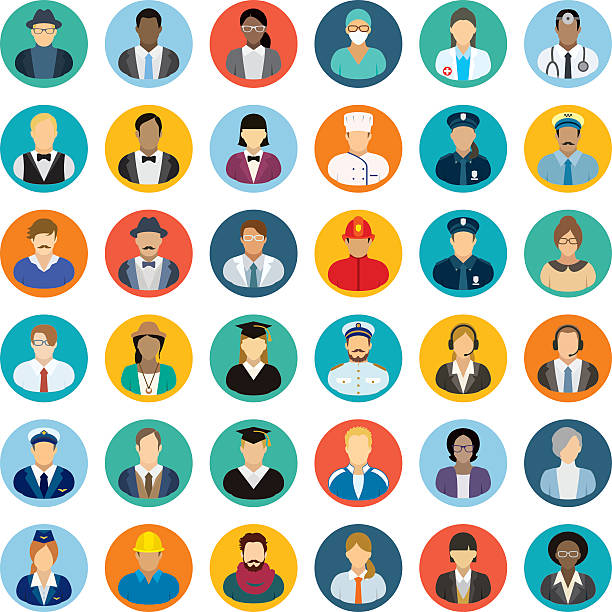 People icon set - different professions. Set of thirty-six people icons with different professions. pilot icon stock illustrations