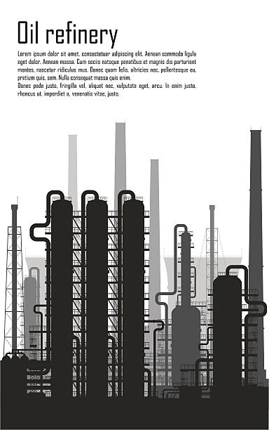 오일 및 가스 리파이너리 고립 흰색 배경 - gasoline factory station chimney stock illustrations