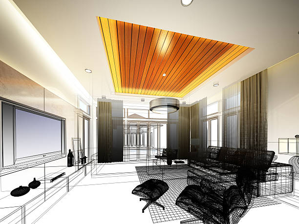 istock sketch design of living ,3dwire frame render 508104598