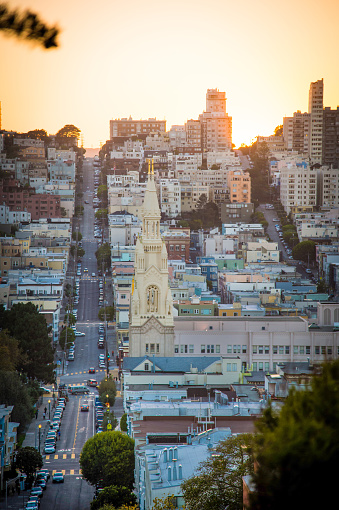 Sun setting over San Francisco, California