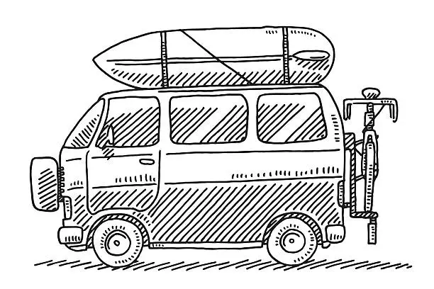 Vector illustration of Camping Van Summer Vacation Drawing