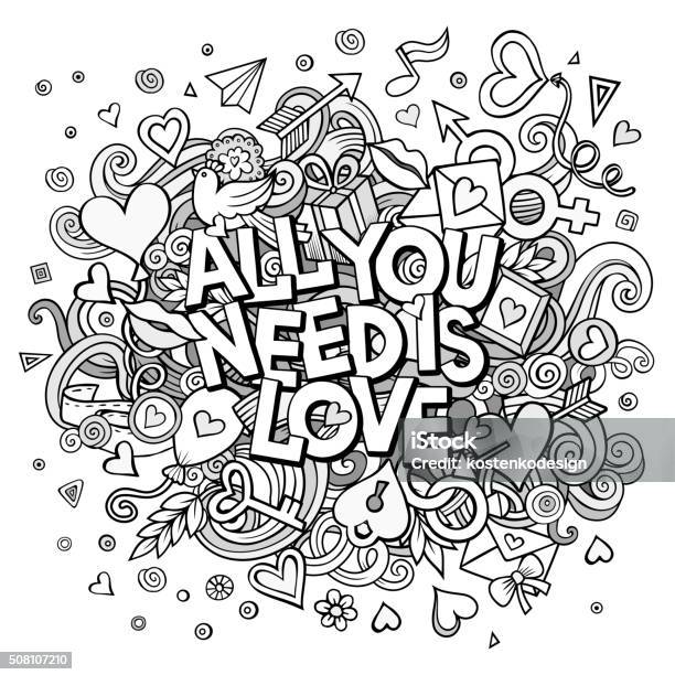 Cartoon Vector Hand Drawn Doodle All You Need Is Love Stock Illustration - Download Image Now