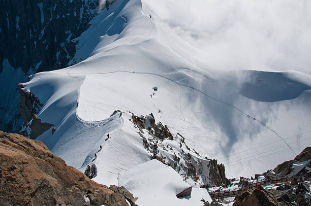 Group of climbers on the ridge of the French Alps Group of climbers on the ridge of the French Alps, Chamonix, Mountain top station Aiguille du Midi, France leisure activity french culture sport high angle view stock pictures, royalty-free photos & images