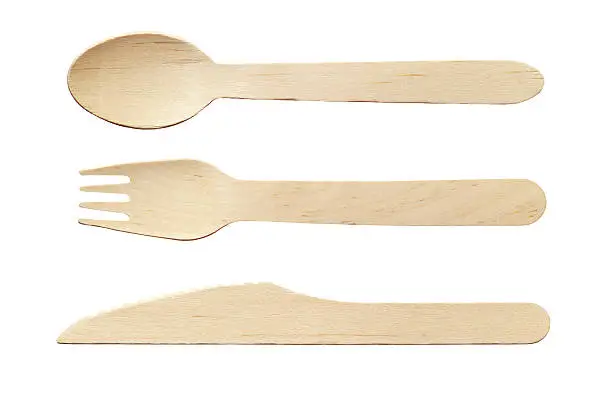 Photo of Wooden spoon, knife and fork