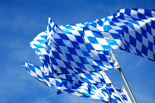 The official Flags of Bavaria waving over the Beer Fest in Munich.