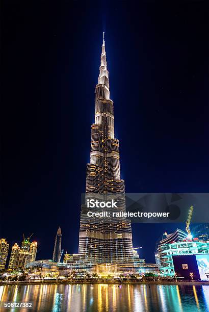 Night View Of Burj Khalifa Tower In Dubai Stock Photo - Download Image Now - Burj Khalifa, Night, Dubai