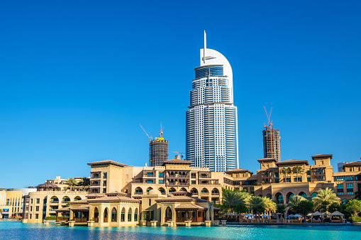 downtown dubai cityscape and construction sites, united arab emirates.