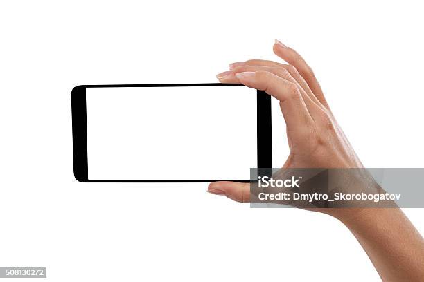 Hand Smartphone Stock Photo - Download Image Now - Horizontal, Smart Phone, White Background