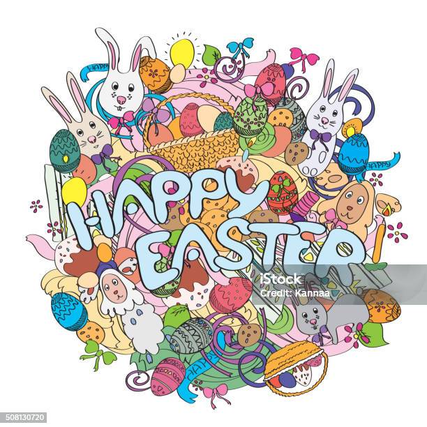 Happy Easter Colorful Illustration Isolated On White Background Stock Illustration - Download Image Now