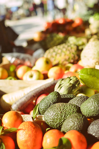 Organic freshoranges and avocado at the city market