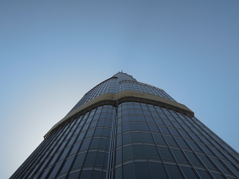 DUBAI, UAE - September 17, 2014: Low angle shot of the Burj Khalifa on September, 17, 2014 in Dubai, UAE