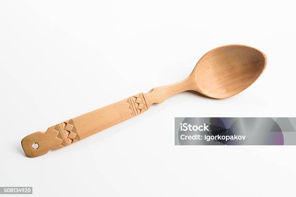 Wooden Spoon On White Background Stock Photo - Download Image Now - Bakeware, Baking, Baking Bread