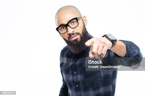 Afro American Man Pointing Finger At Camera Stock Photo - Download Image Now - Adult, Afro Hairstyle, Beard