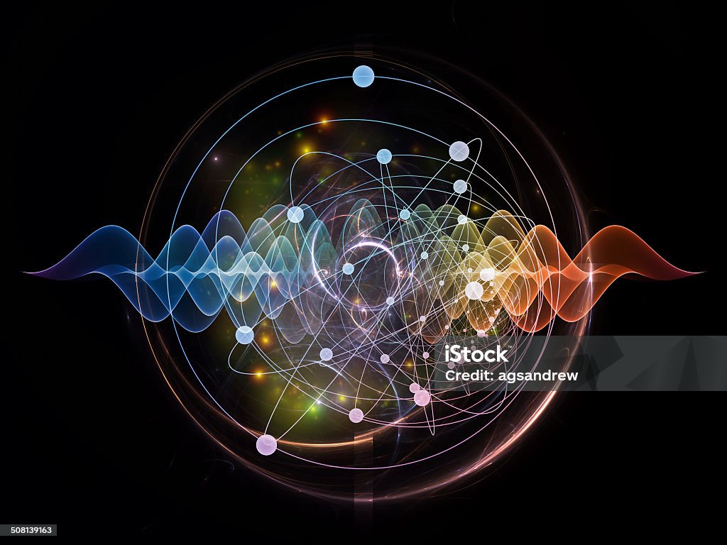 Atom Atomic series. Abstract concept of atom and quantum waves illustrated with fractal elements Quantum Physics Stock Photo