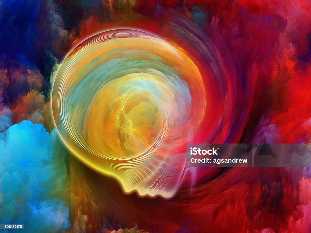 Colors Inside Internal Recurrence series. Interplay of human profile and fractal forms on the subject of inner reality, mental health, imagination, thinking and dreaming Abstract Stock Photo